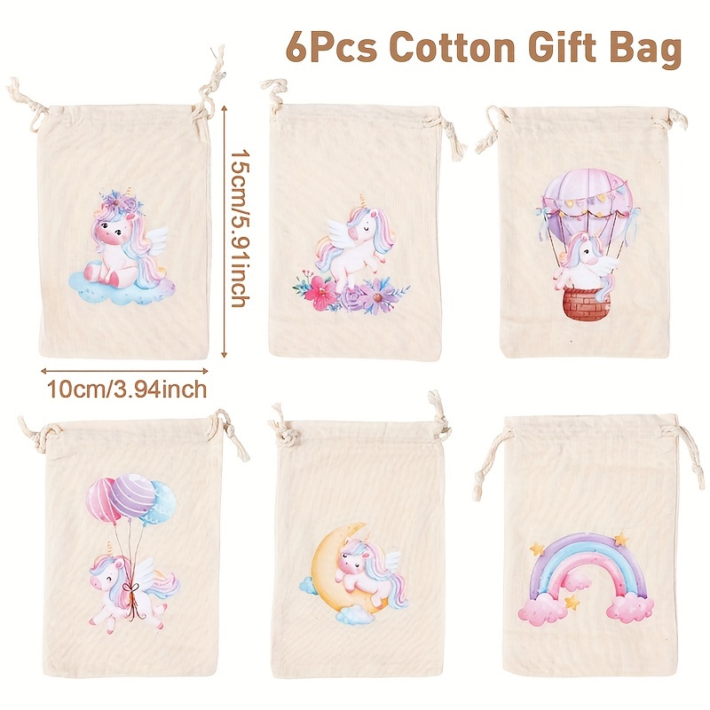 Image of Gift For Her/him 6pcs, Gift Bag, Watercolor Drawstring Bag, Party Gift Packaging Bag, 1st Birthday Party Candy Bag, Birthday Party Decorations, Baby Shower Party Supplies