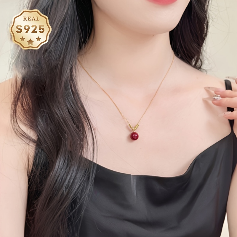 Red Cinnabar Necklace with Stylish S925 Silver Pendant