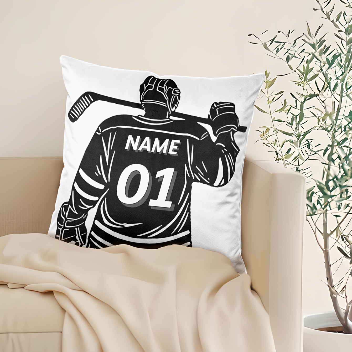 E-shop 1 Personalisiertes Kissenbezug mit individuellem Text, Name Nummer, Ball-Thema, Eishockey-Team-Uniform-Muster, Tägliches Möbel-Dekorationsstück,