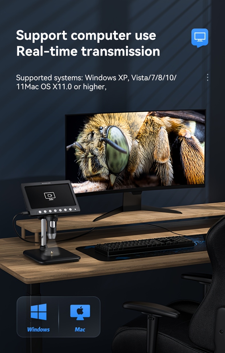 Digitalmikroskop mit HD-LCD-Großbildschirm & 1200X Vergrößerung - USB-5MP Mikroskop geeignet für PC-Ansicht, Kleine Waren-/Briefmarkenprüfung, Elektronikreparatur - Kompatibel mit Laptop, USB für Kleine Waren, Briefmarken, Pflanzen, Handyreparatur - Ideales Geschenk