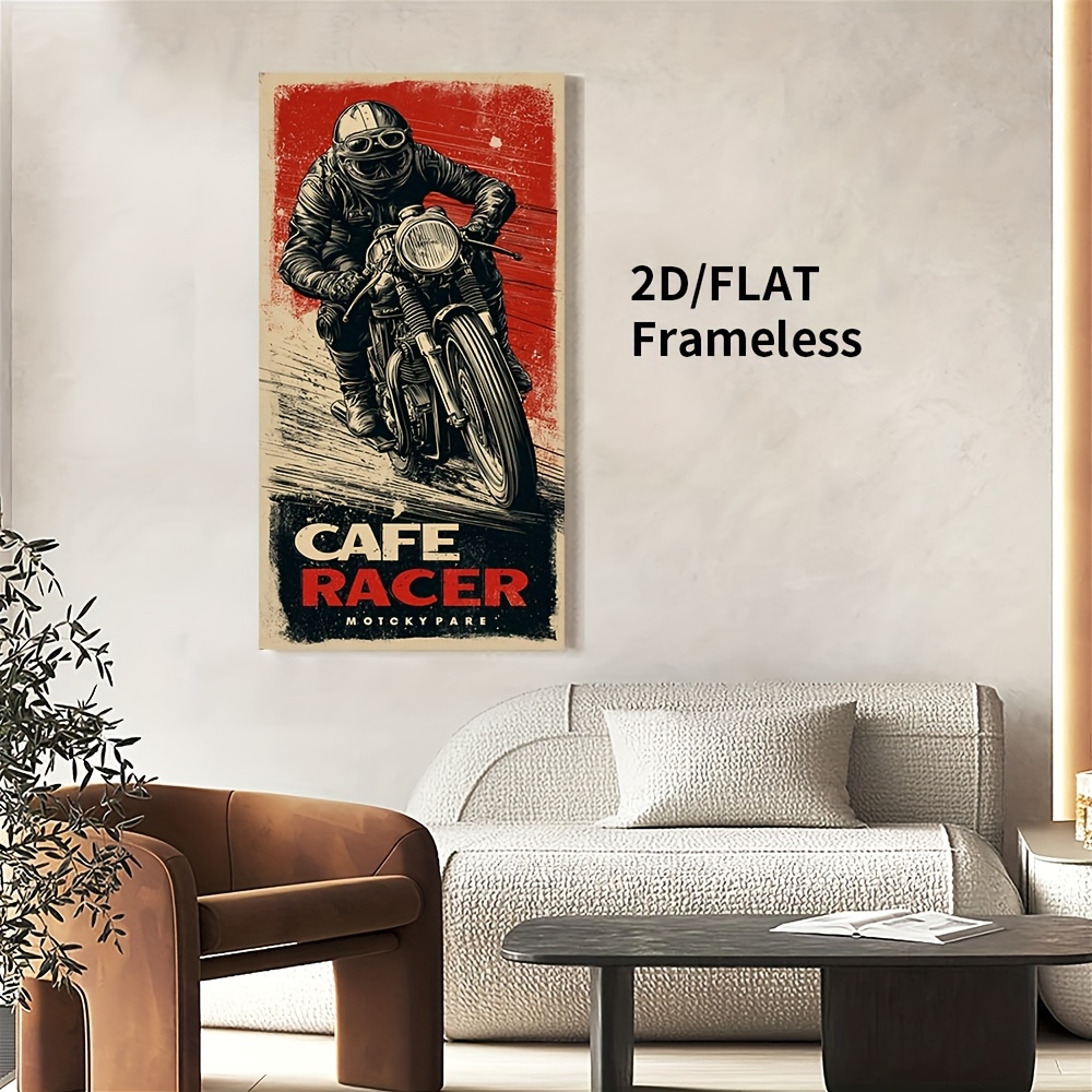 TEMU 2d Flat, 1pc Unframed 2d/flat Cafe Racer Motorcycle Ride Canvas Wall Art Printed Poster, For Bedroom Living Room Kitchen Decor, Wall Decoration,