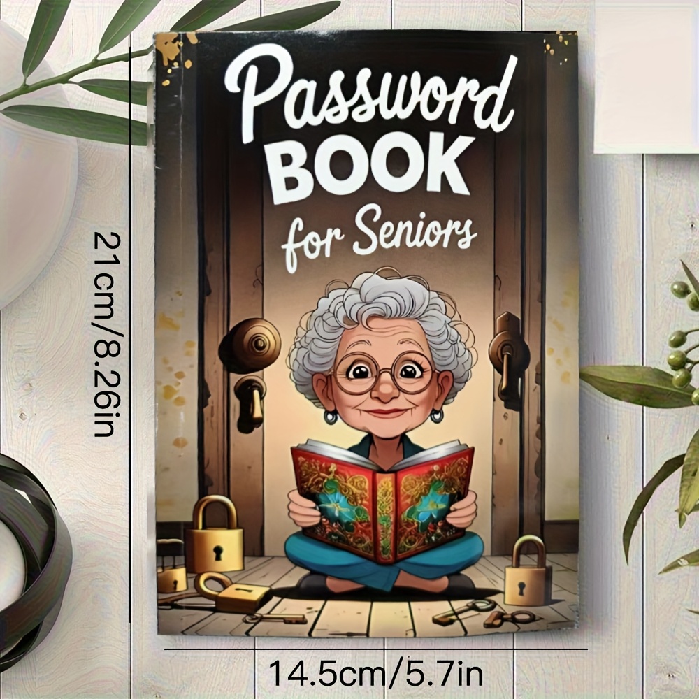 Grandparents' | 70-page Anti-forgetting Password Book - Glue-bound Thick Notebook With Cartoon Cover, Large Font Account Keeper, Elderly-friendly