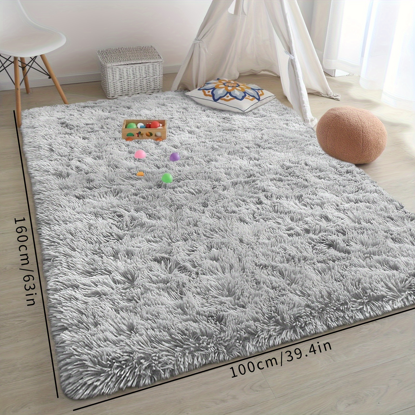 1pc ultra soft shaggy area mat plush fluffy light gray mat 63 x 31 5 ideal for bedroom living room dorm home decor machine washable polyester rectangular tie dye design rugs for living room details 7