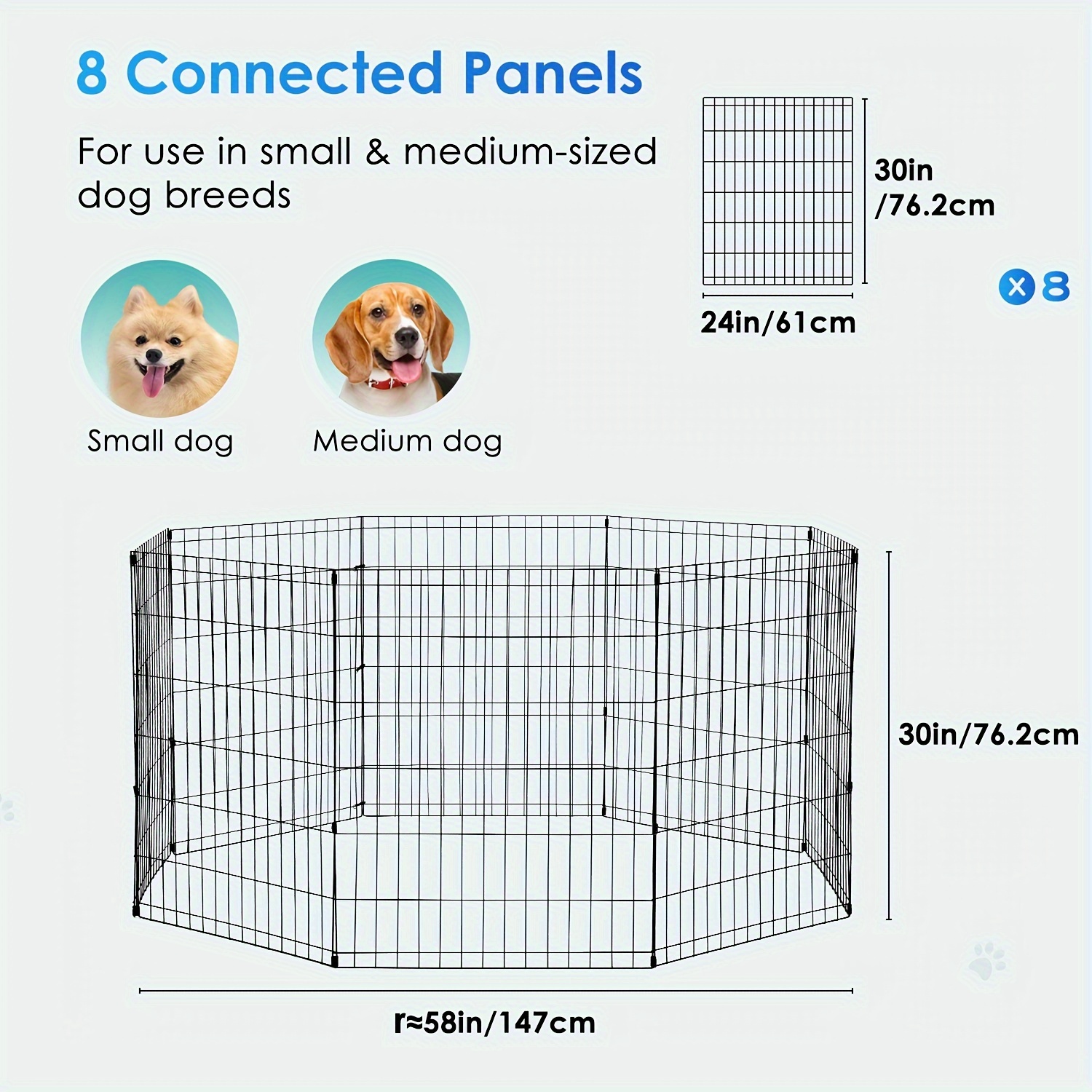 TEMU 24"/30"/36"/42"/48" Tall Foldable Dog Playpen Crate Fence Pet Kennel Play Pen Exercise Cage, 8 Panel