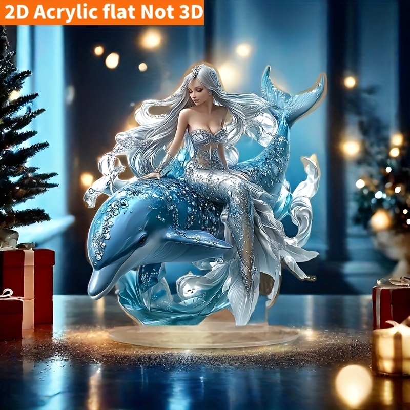 

Bohemian Style Mermaid And Dolphin Acrylic Statue With Base - Desktop, Bedroom, Restaurant Decoration | Ideal Creative Gift For Home And Kitchen - 2d Flat