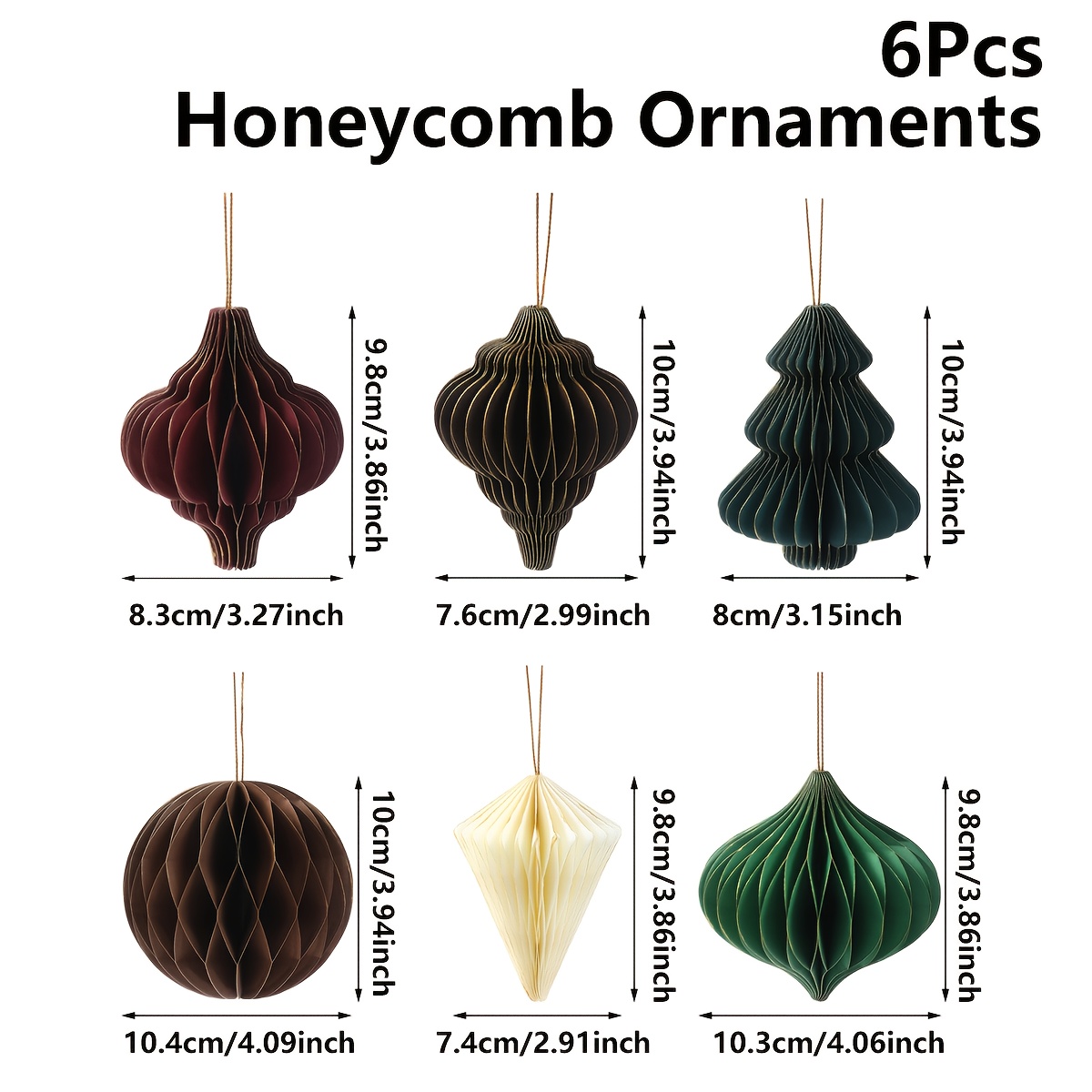 Set Of 6, 3d Glitter- Paper Honeycomb Lanterns, Perfect For Hanging On Christmas Trees, Festive For Home Decorations, And New Year Celebrations. Ideal For Gifts And Ornaments