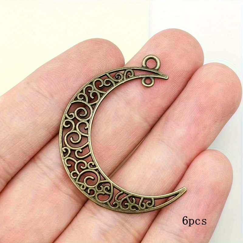Vintage Hollow Flower Moon Charm Pendant, DIY Craft