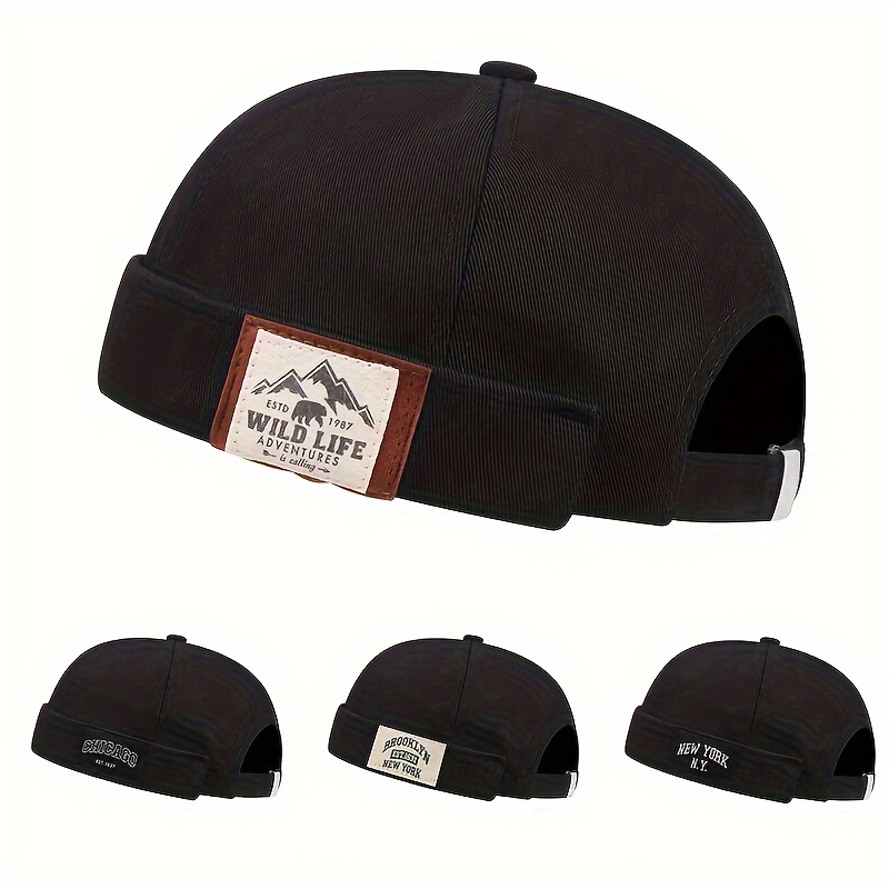 

Bonnet Homme "" - Chapeau Tricoté Noir Décontracté avec Patch en Similicuir, Coupe-Vent & Léger pour Automne/Hiver, 100% Acrylique, Lavable à , Bonnet Tricoté