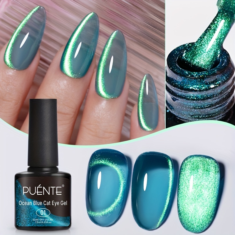 Puente 7.5ml Sparkling Green Eye Gel Polish - Quick-dry /led Lamp Curing Suitable For Salon & Home Nail Art, Alcohol-free Long-lasting Lamp Polish For , Shimmering Glitter Gel For Nail
