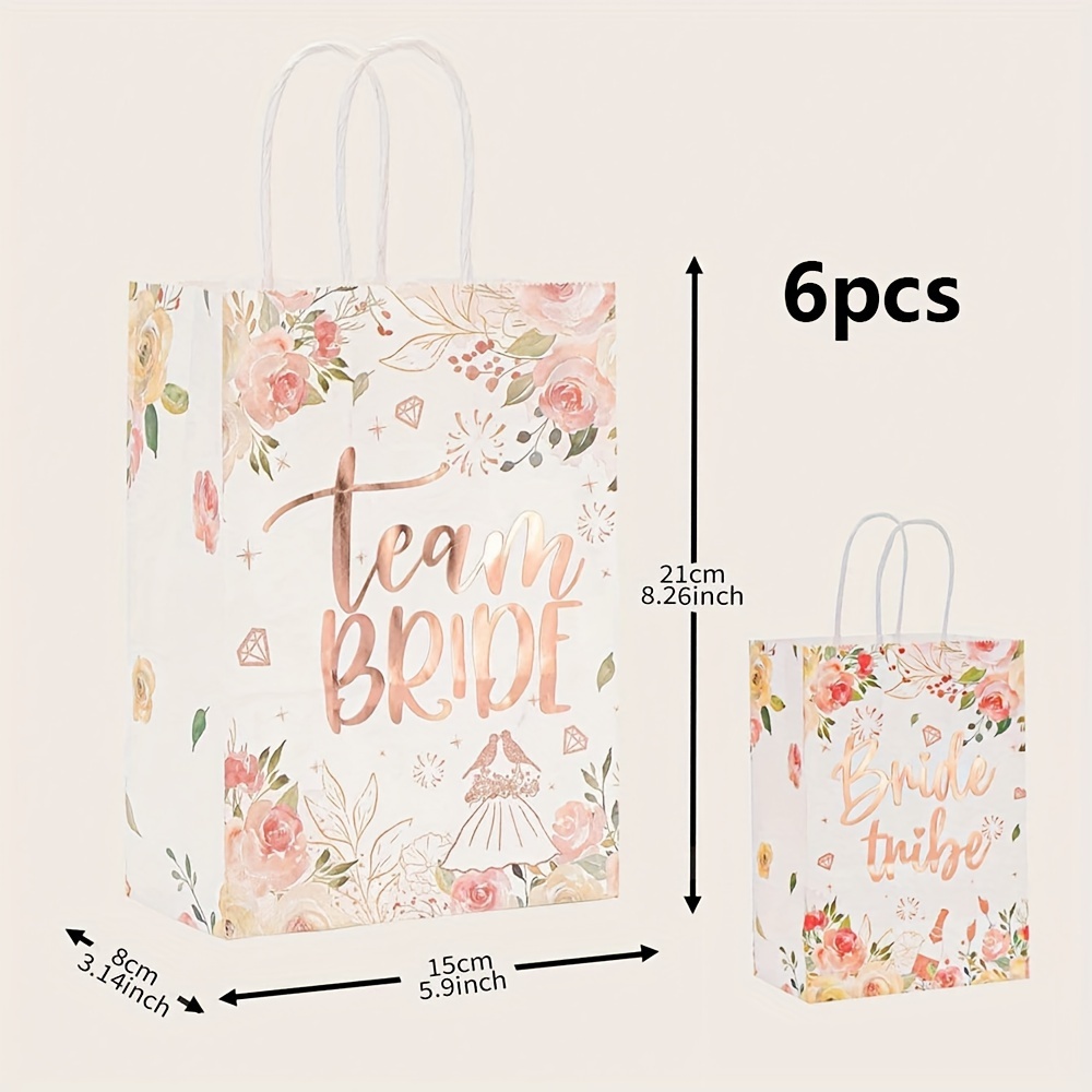Image of 6pcs Bridesmaid Wedding Gift Bags, Paper Exquisite Floral Letters, Suitable For Wedding Bride Bridesmaid Handbags Gift Bags