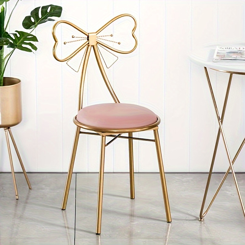 

Makeup Vanity Girl Chairs Stool For Bedroom With Bow Knot Backrest Side Table Seat Dressing Chair With Golden Metal Leg Velvet Cushion For Girl Daughter Room