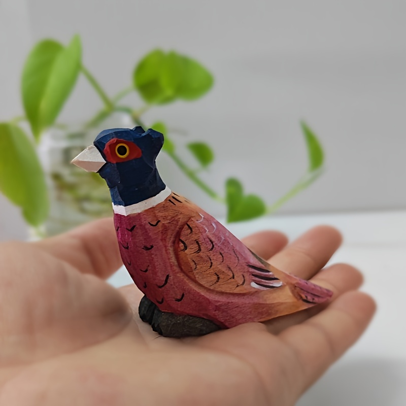 Image of Handcrafted Pheasant Wood Carving With A Ringed Neck, Natural Wood Craft, Animal Pheasant Wood Carving Model, Rustic Style, Ideal For Home Desktop Decoration, Perfect For Christmas And Holiday Gifts