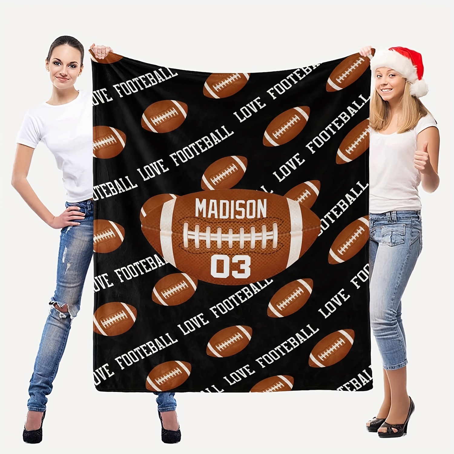 

Custom Football Print Flannel Throw Blanket - Personalized Text, All-season Cozy Blanket For Couch, Bed, Office, Camping & Travel - Perfect Gift For Rugby Fans