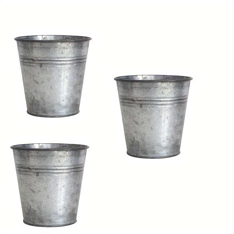 

3-pack Vintage Metal Pots, Galvanized Bucket Planters For Succulents, Rustic Iron Barrel Flower Containers For Garden Floral Arrangements