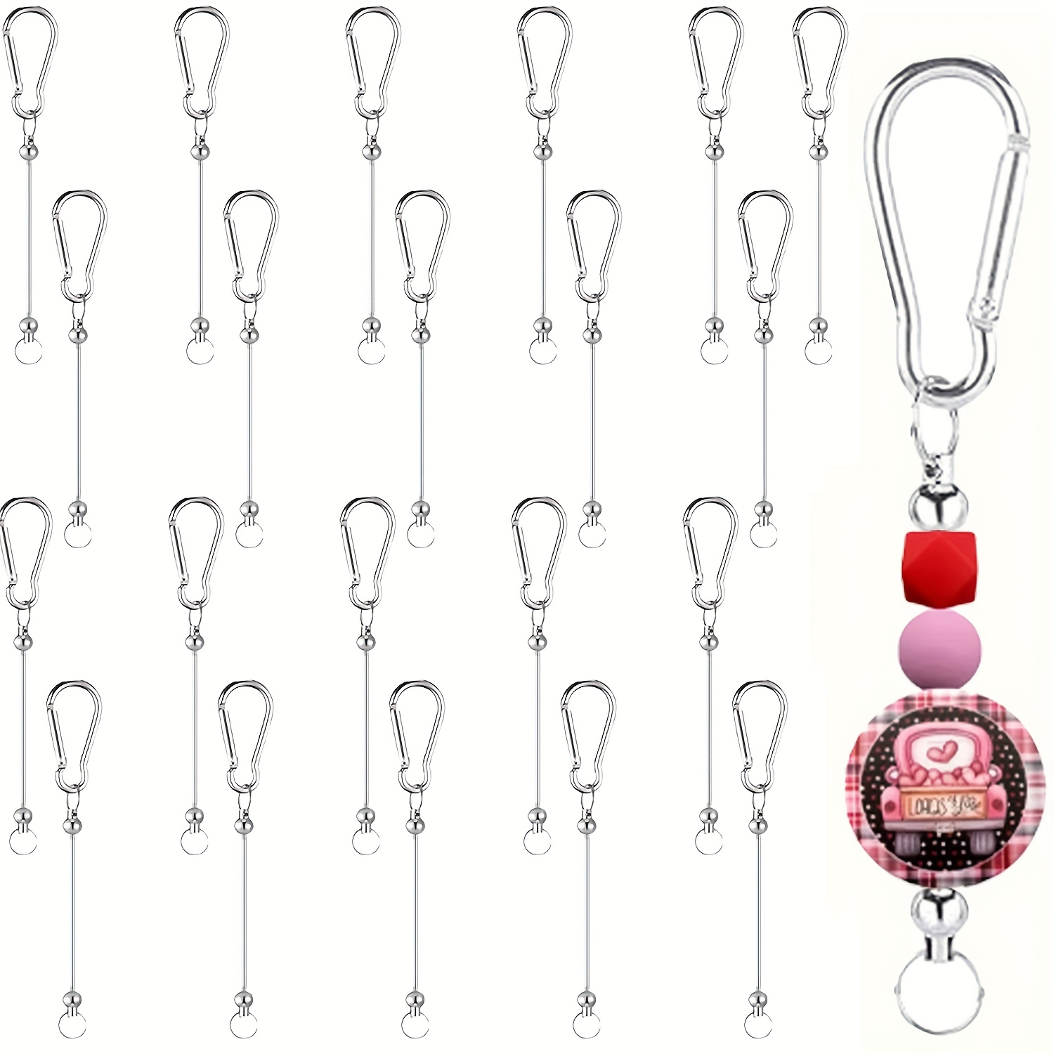 

Kit de porte-clés à perles vierges de 20 pièces convient pour la fabrication de bijoux de sac à dos, pendentifs de bijoux DIY, cadeaux de la Saint-Valentin