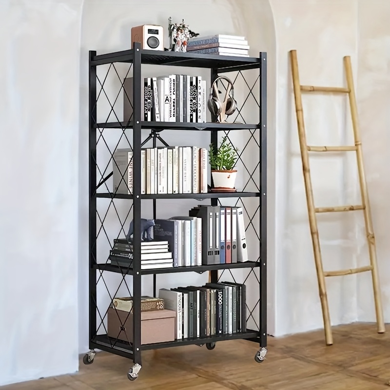 Office Bookshelf Shelving Unit, 3/4/5-Tier Unassembled Storage Rack, Equipped with Wheeled Multi-Layer Storage Shelves, Portable Floor-Standing Versatile Miscellaneous Storage Rack