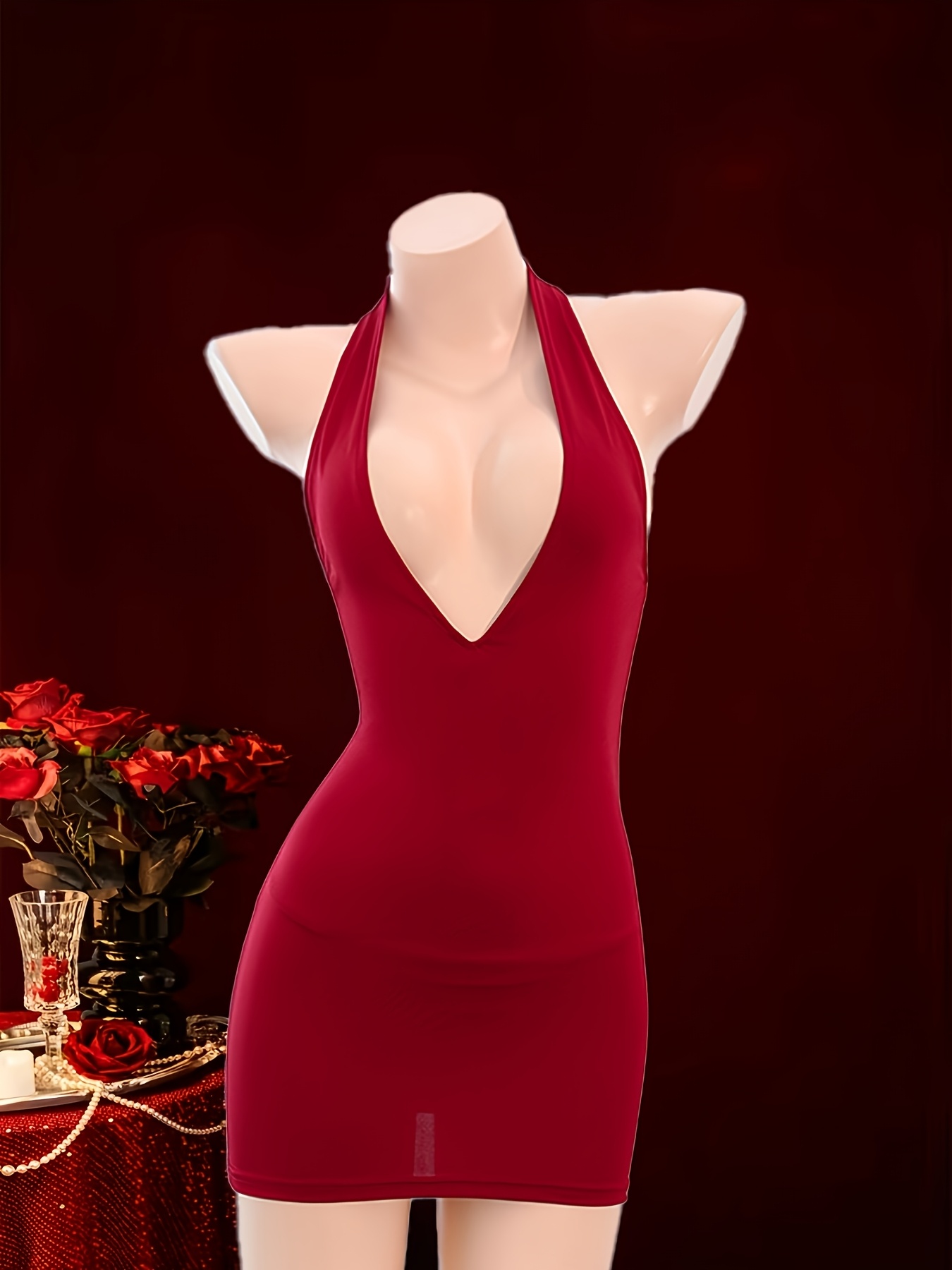 knee length dresses for ladies Deep V-Neck Ruffle-Hem Flared-Sleeve Mini Dress — Button-Front Bodycon Pink / M main image 0