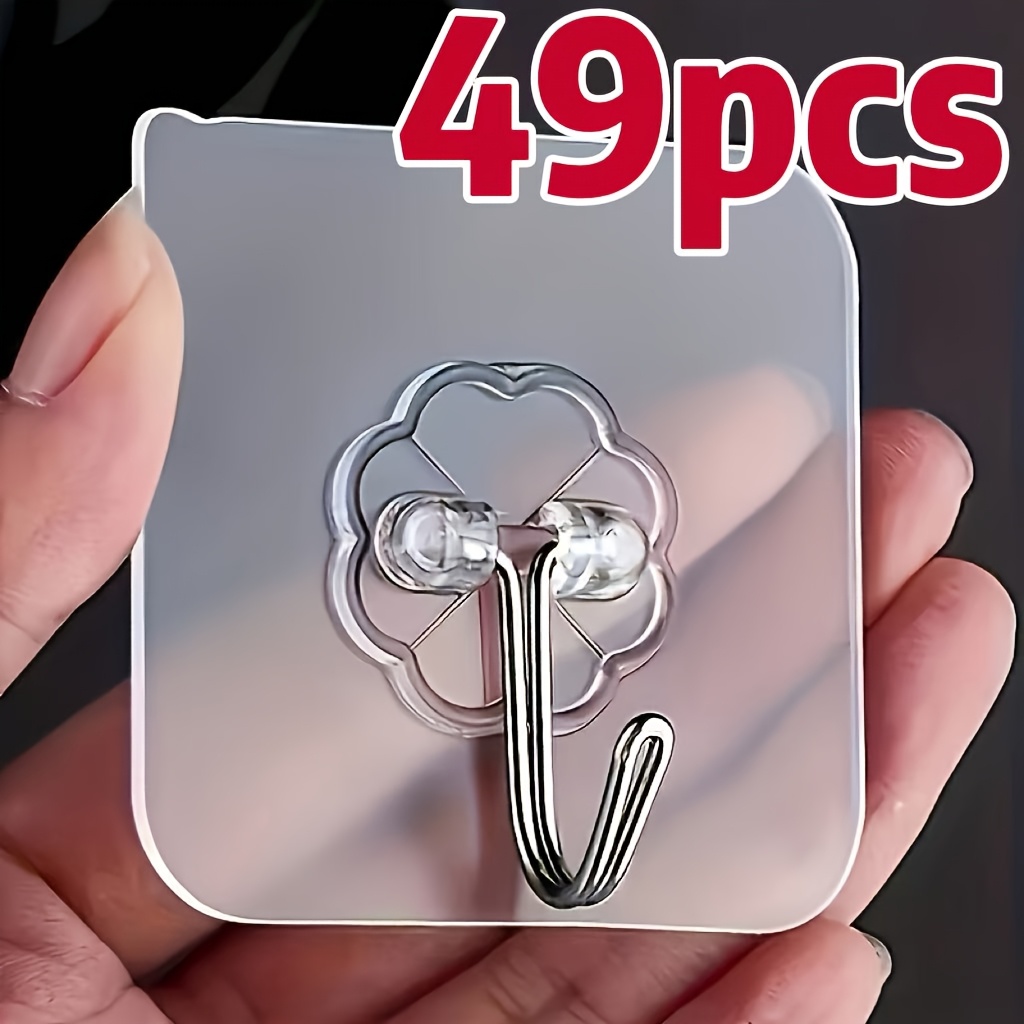 TEMU 49pcs. Non Marking Wall Hook - Plastic Hook Set, Suitable For Keys, Hats, Towels - , To Drill Holes, Self-adhesive, Suitable For Bathroom,