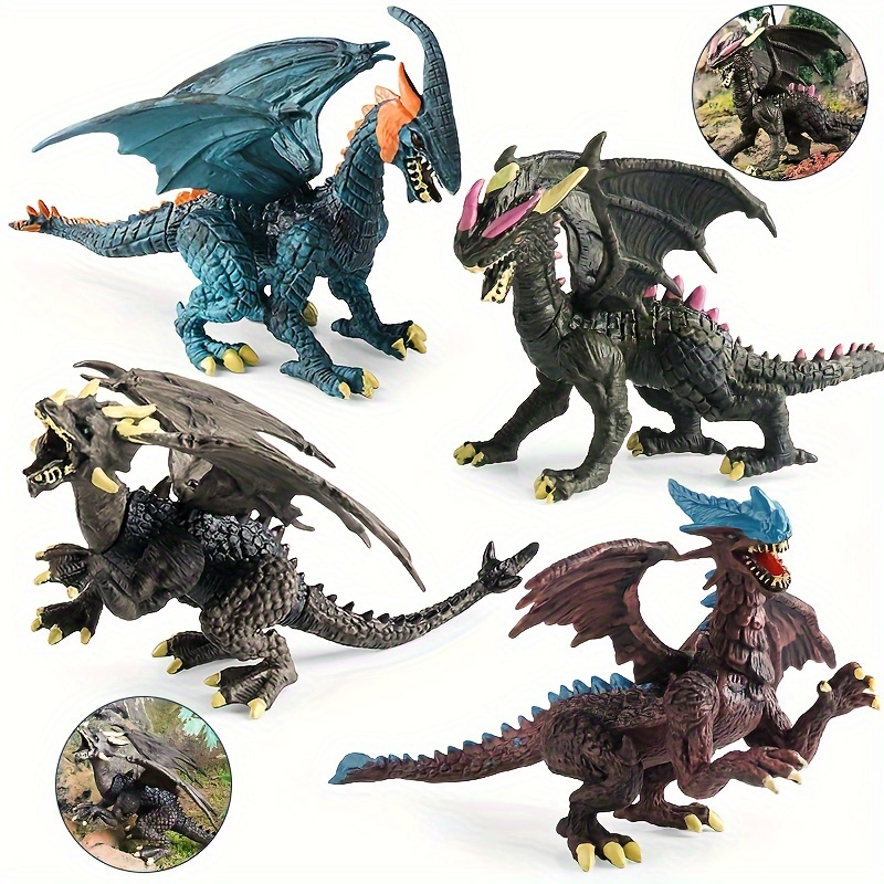 

4pcs Flying Magic Dragon Action Figures: Rotatable Monsters, Dinosaurs, And Animals Toys - Suitable For Ages 3+ And 6+ - Pvc Material - Xmas Gift Collection