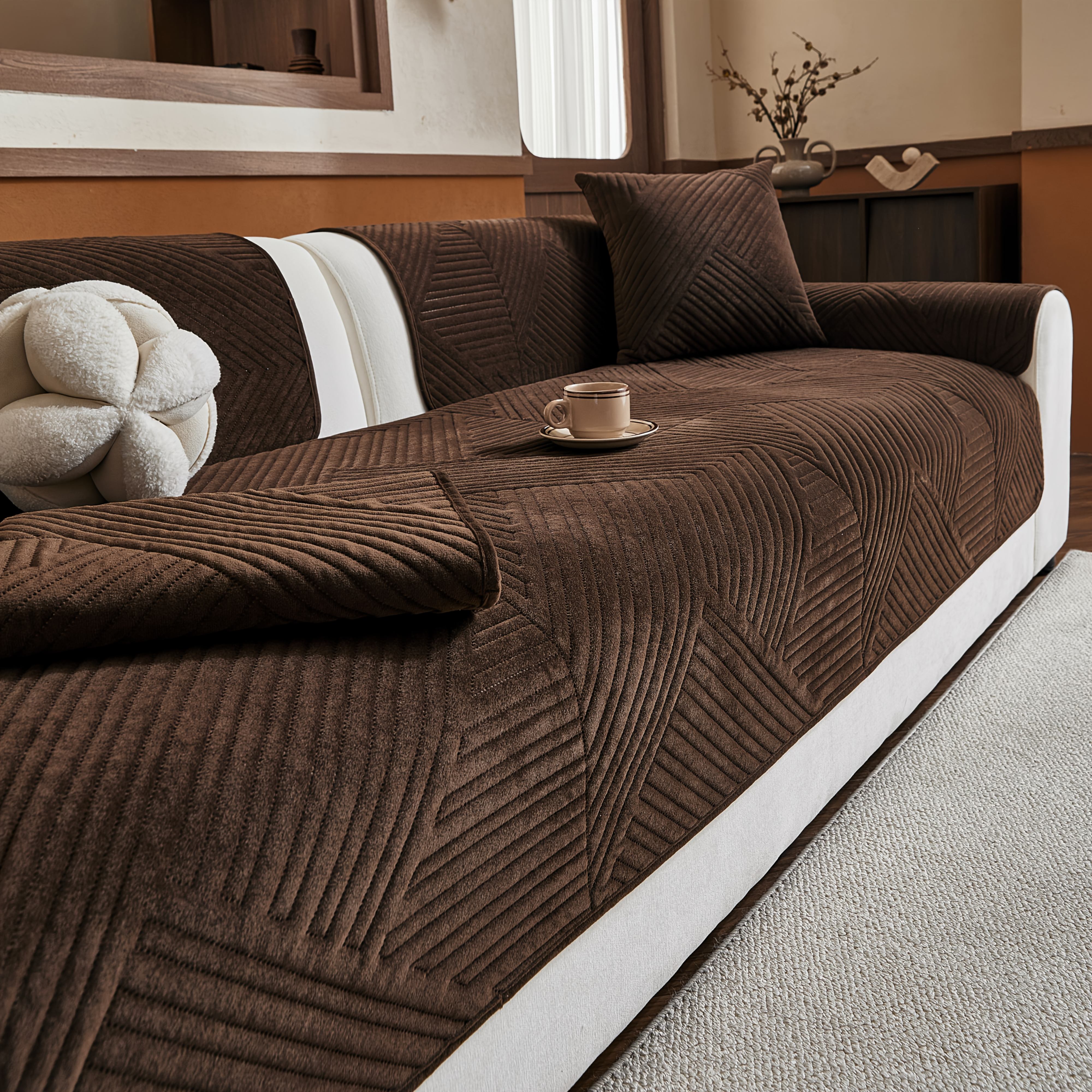 TEMU 1pc Technology Embossed Cover, Solid Color Minimalist Style Sofa Cushion, Pet-friendly Protective Pad Suitable For , Machine Washable Material