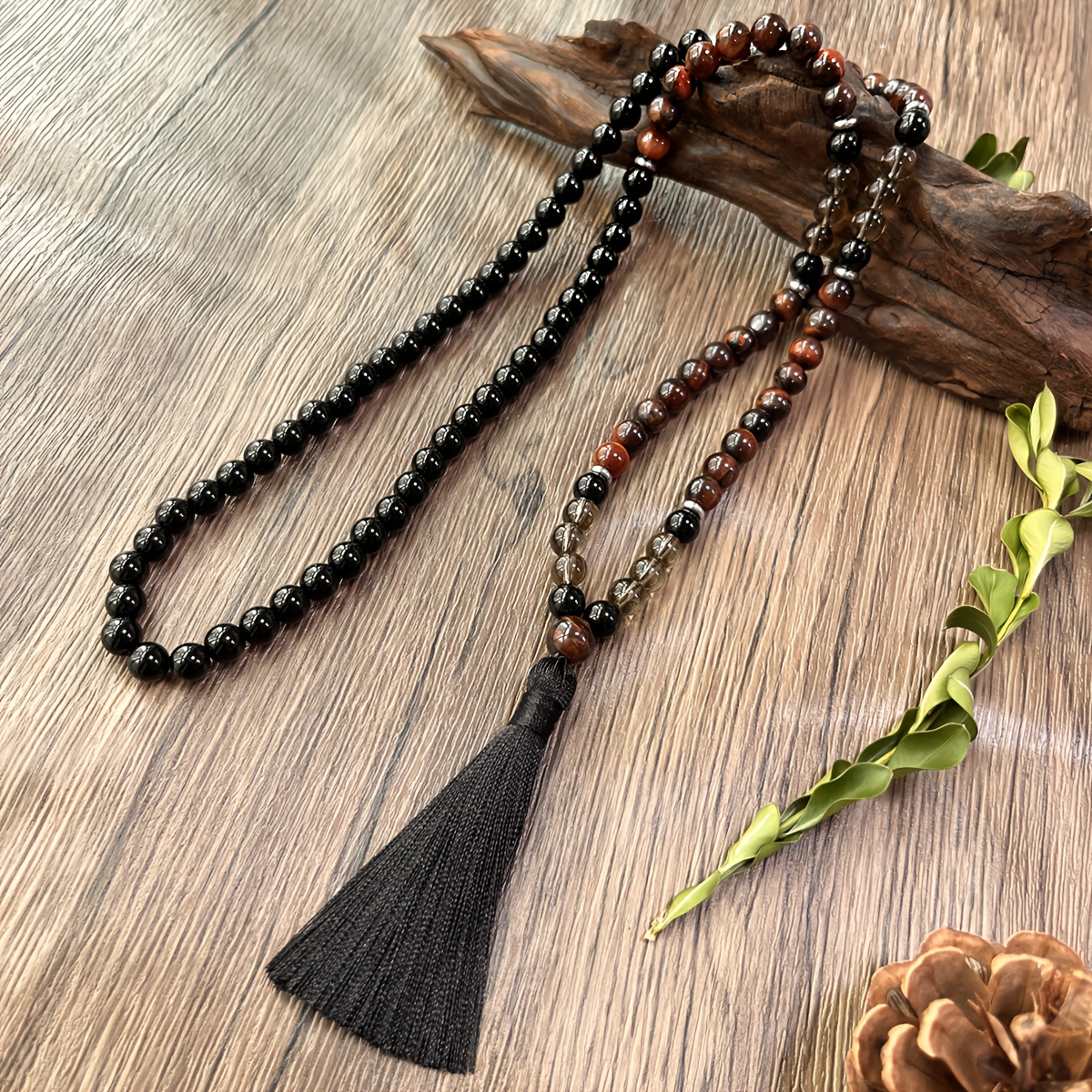 Small Hand-Beaded Natural Stone Tassel Necklace, Retro Bohemian