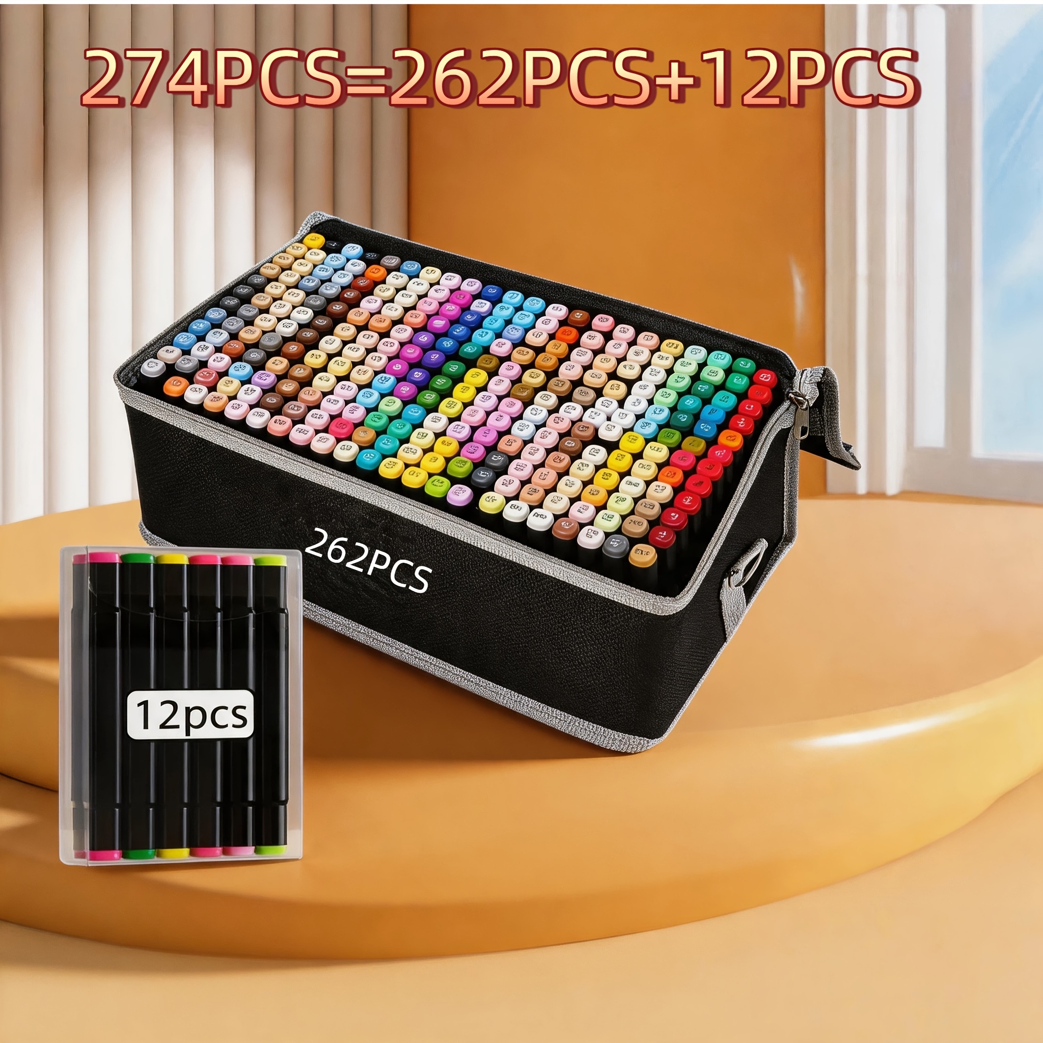 TEMU 40+5/168+12/262+12pcs Dual Tip Artist Alcohol Markers Set With Carrying Case, For Drawing, Sketching, Card Making And Illustration - Perfect For