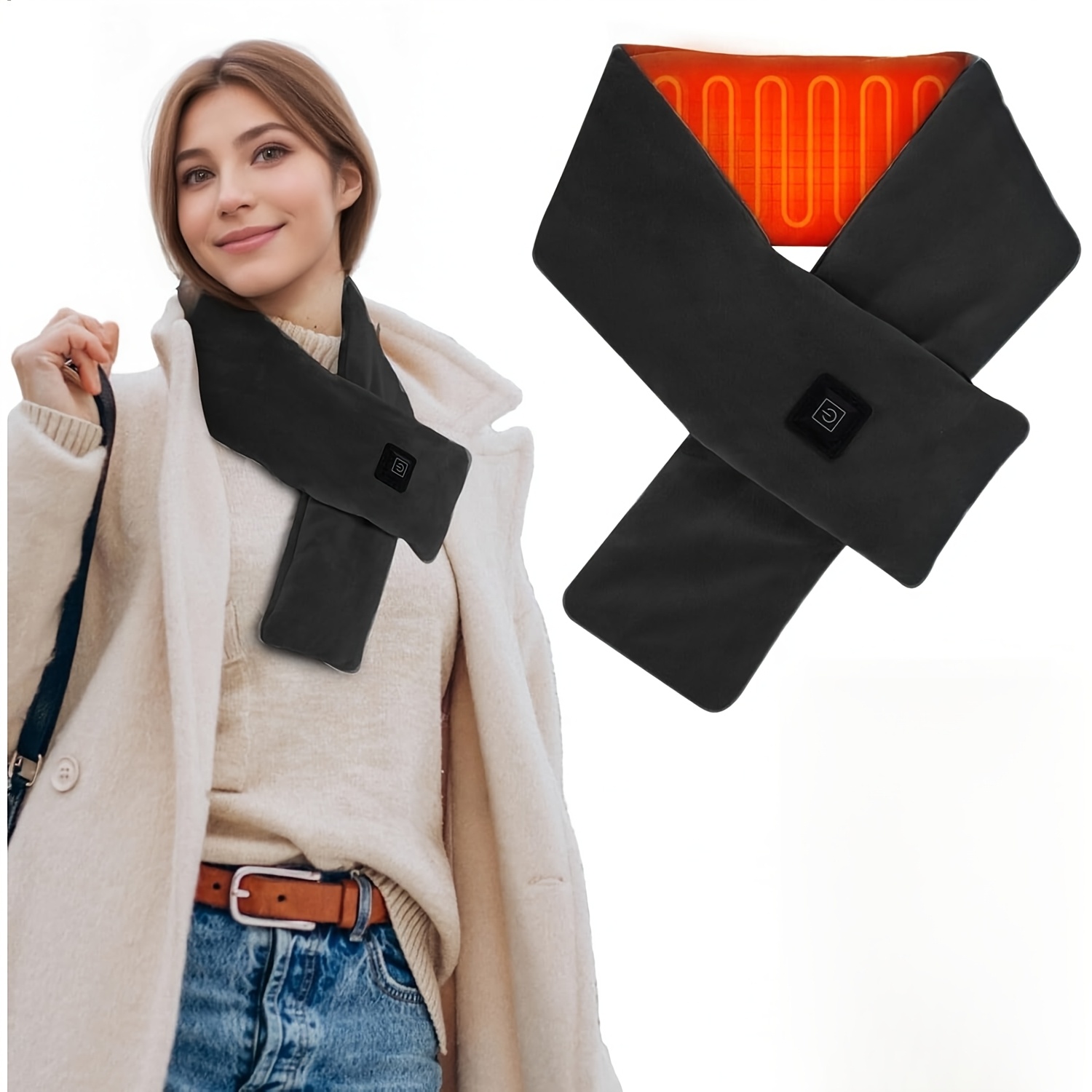 

1pc Usb Rechargeable Scarf - Electric Neck Warmer With 3 Temperature Settings, Portable & Washable, Included, Neck Heater