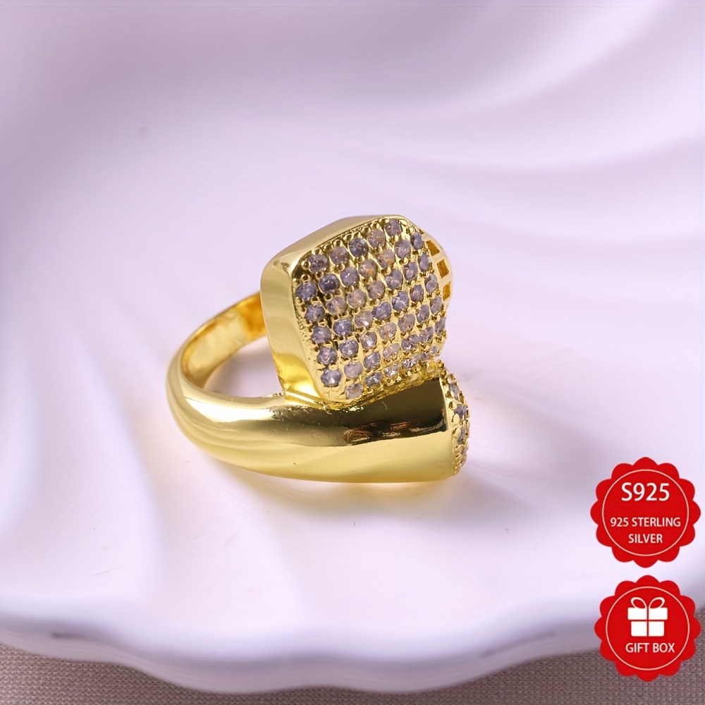Image of 925 Silver Retro Luxury Checkered Carving Ring Light Non Fading Ring Christmas Birthday Gift Party Wedding Gift For Girlfriend And Wife Valentine's Day Gift Suitable For To Wear