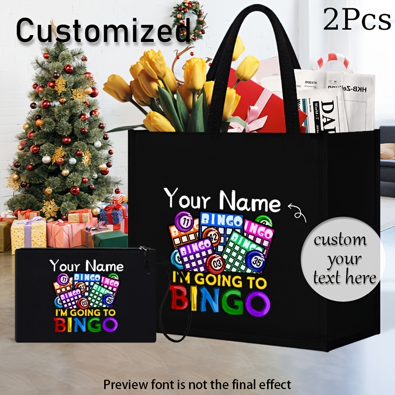 

Custom Bingo-themed 2pcs Tote & Makeup Bag Set - Lightweight, Fabric With Fixed Shoulder Strap For Shopping, Travel & Beach