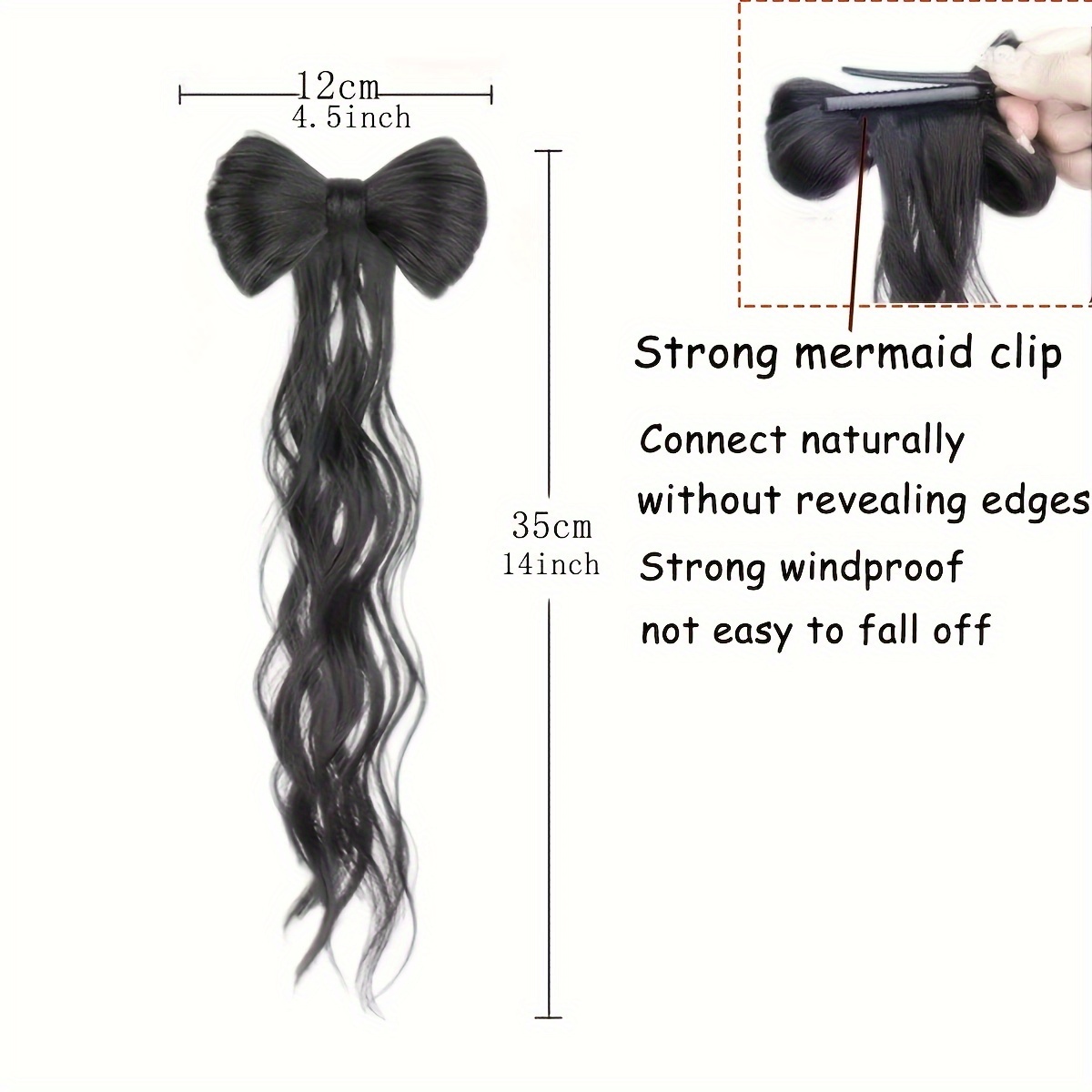 14 inch wavy half bow clip in synthetic high heat resistant hair extension for daily wear to add volume Product details 3
