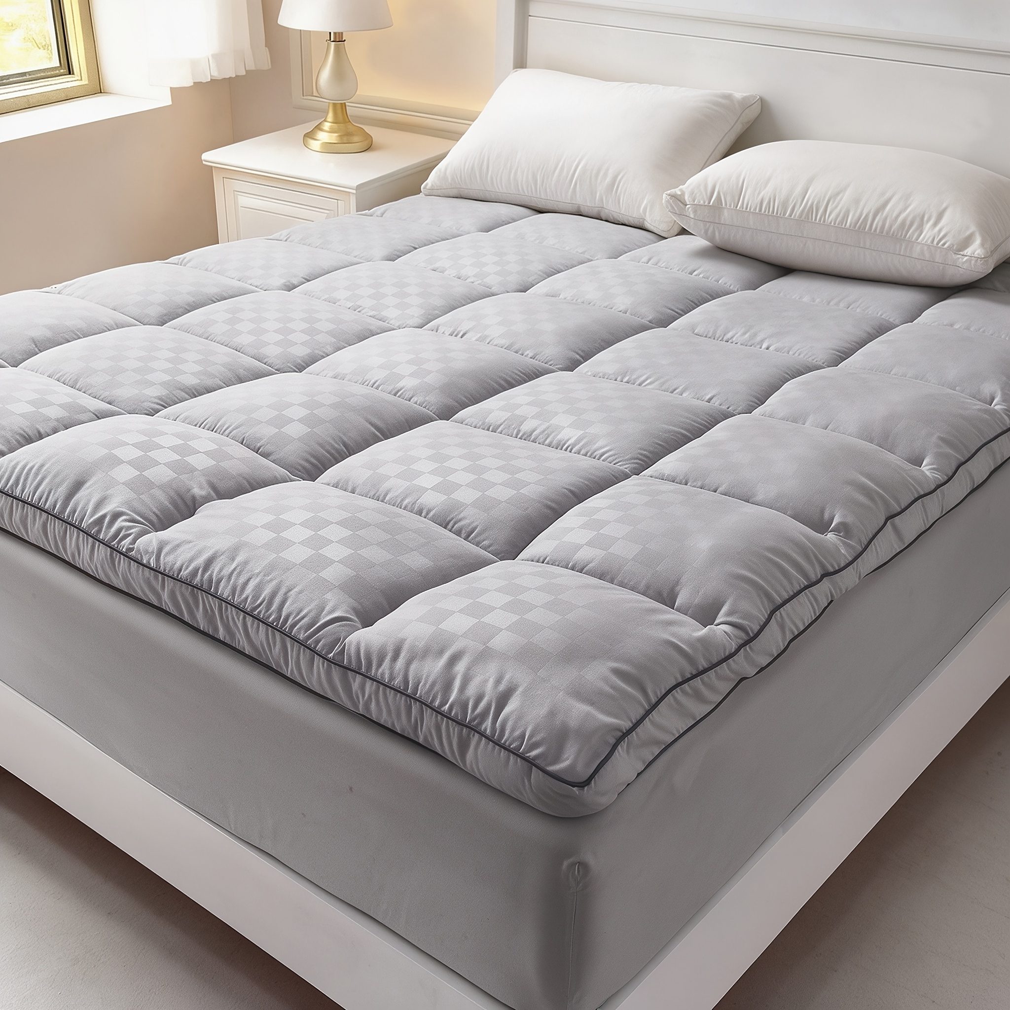 Image of 7cm Soft Mattress Protector, Print, Easy And High-end, 550gsm Filling, Mattress With Padding Thickener, , Skin-friendly, Breathable, Non-shifting, Fixed Bed Skirt, Suitable For For Comfortable Use