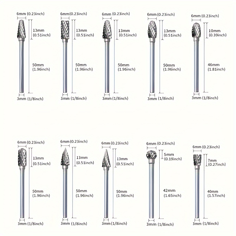 TEMU 10pcs Tungsten Carbide Rotary Burr Set - Engraving Bits, 1/8