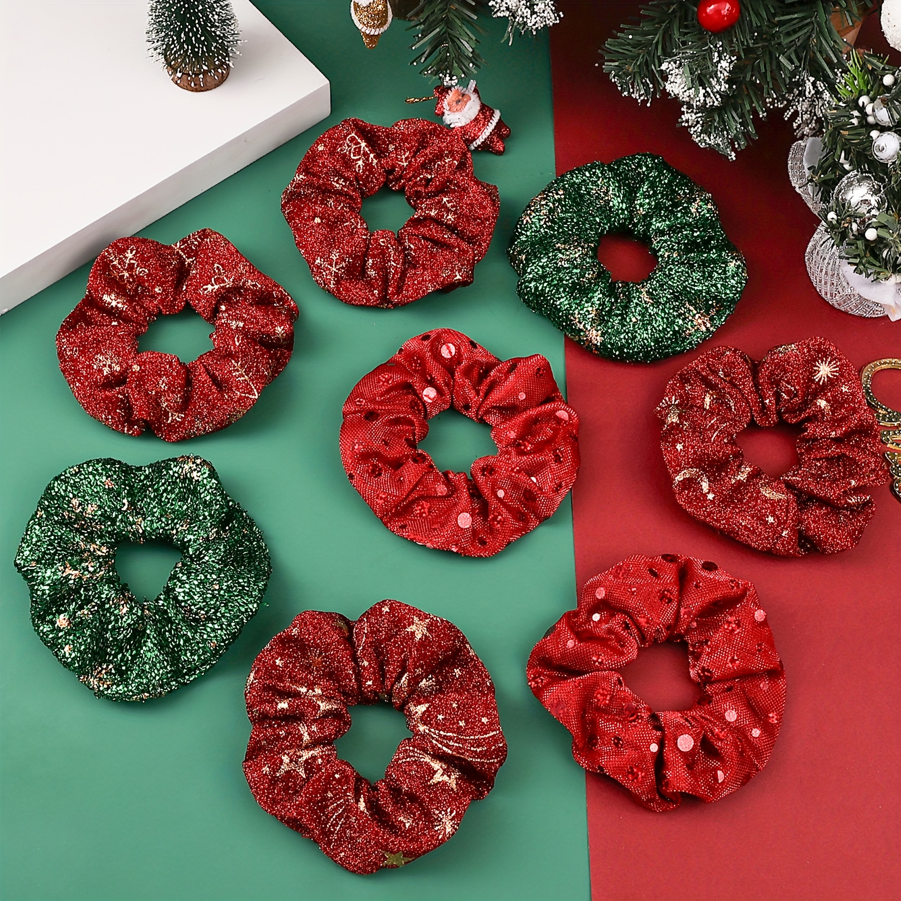TEMU 8pcs Star Moon Christmas Design High-elasticity Ponytail Hair Ties, Suitable For Women's Christmas Dress-