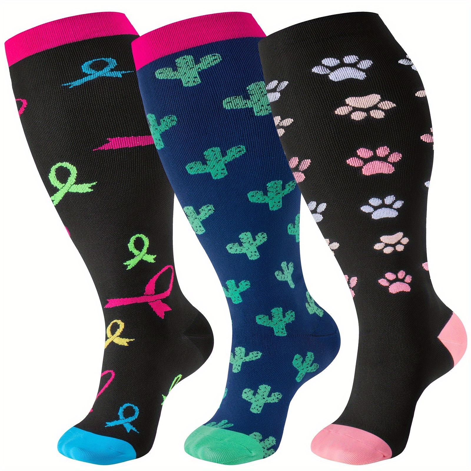 

3 Pairs Plus Size Socks, Extra Wide Calf Design Knee-high Socks 20-30mmhg Support For , Ideal For Exercise, Dancing, Running & Climbing,