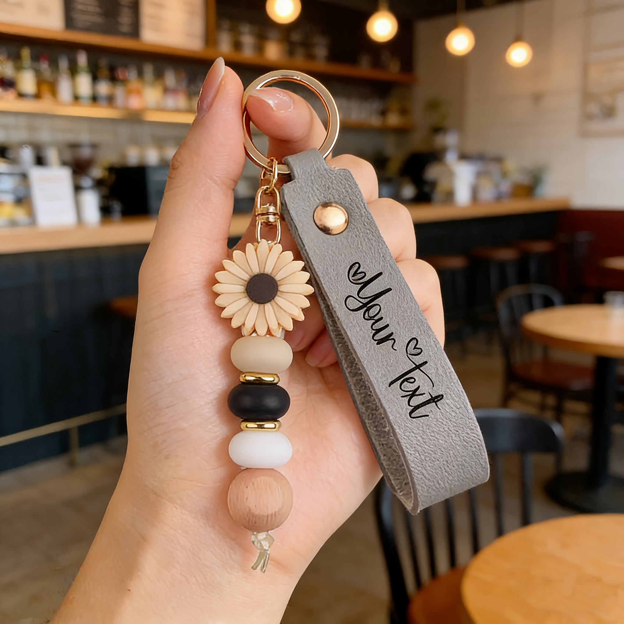 TEMU Custom Daisy Bead Keychain Featuring A Name And Floral Charm - Soft-colored And , Lobster Clasp Closure, An Elegant Gift Suitable For Women,