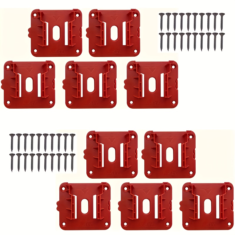 10-pack Red Wall-mounted Battery Holders, Durable Organizer Brackets Fit Cordless Power Tool Batteries | Secure Storage For Workshop, Van, Toolbox (screws Included) – Hardened Plastic Material