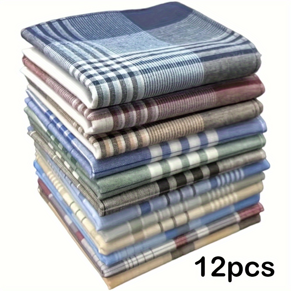 

12pcs Elegant Men's Cotton Handkerchiefs - , Machine Washable, Lightweight & Absorbent