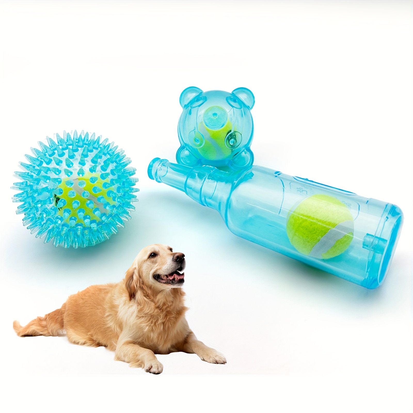 

Qzee 3pcs Squeaky Dog Toy Set With Tennis Balls - Rubber, Ideal For Small To Medium Breeds - Includes Unique Shaped Bottle &