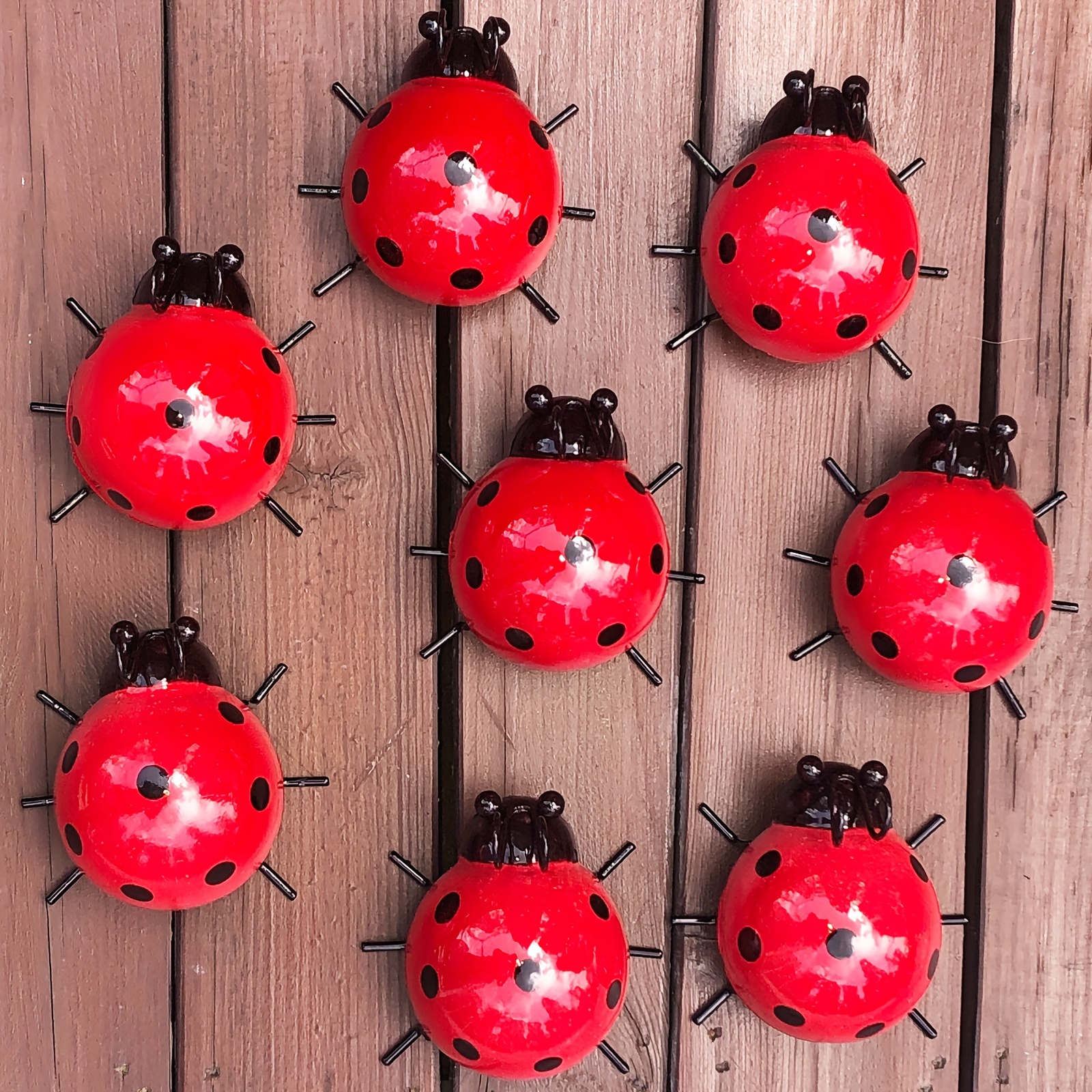 

Metal Yard Art Cute Ladybugs Garden Decor For Outside Wall Art Fence Decorations Lawn Ornaments -set Of 8