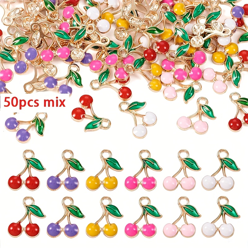 E-shop 50 Stück Kirschlegierung Schmuck, Gemischte Farbe Emaille Frucht Zierate, Mini Kirsch Anhänger für Halsketten, Armbänder, Ohrringe und