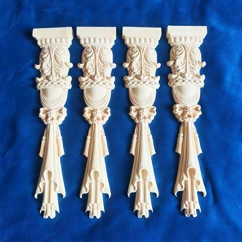 4pcs unfinished wood carved inlay appliques 9 84 1 96inch decorative wooden pediments for home decor   cabinets doors furniture background walls   offices and diy holiday decorations wooden wall pediment 0