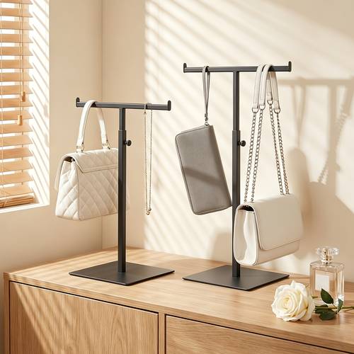 1/2 stuks tassen displaystandaard, roestvrijstalen t- ontwerp verstelbare hoogte handtashouderrek, elegante matzwarte portemonnee display organizer voor sieraden ketting armband , perfect voor thuis dressoir kledingkast detailhandel winkelcentrum boetiek