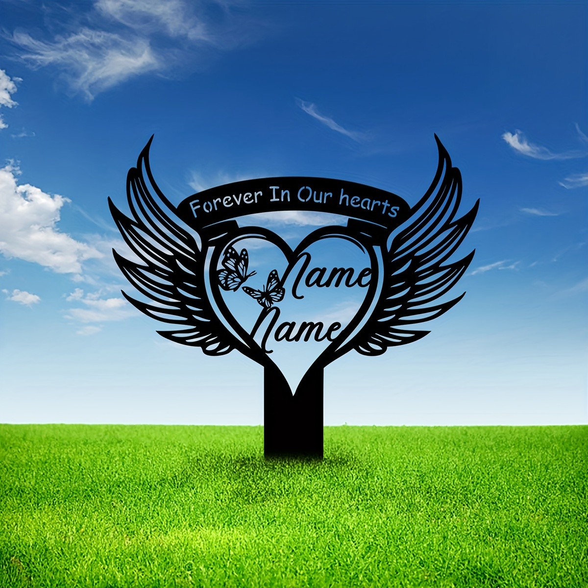 

Custom Dad And Mom Grave Memorial Stake: Heart Outdoor Stake For Cemetery Decoration - Metal, Vintage Style, No Battery Required