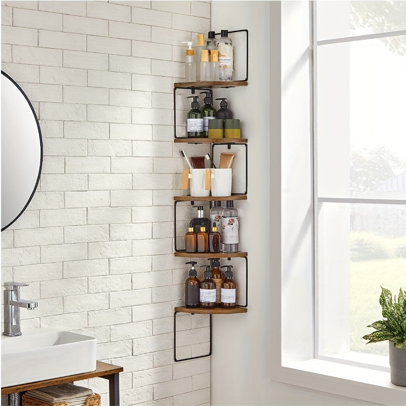 1pc Wall Mount Corner Shelf, 5-Tier Rustic Wood Floating Shelves, Wall  Hanging Shelves For Bathroom Bedroom Living Room Kitchen Office And More,  Home