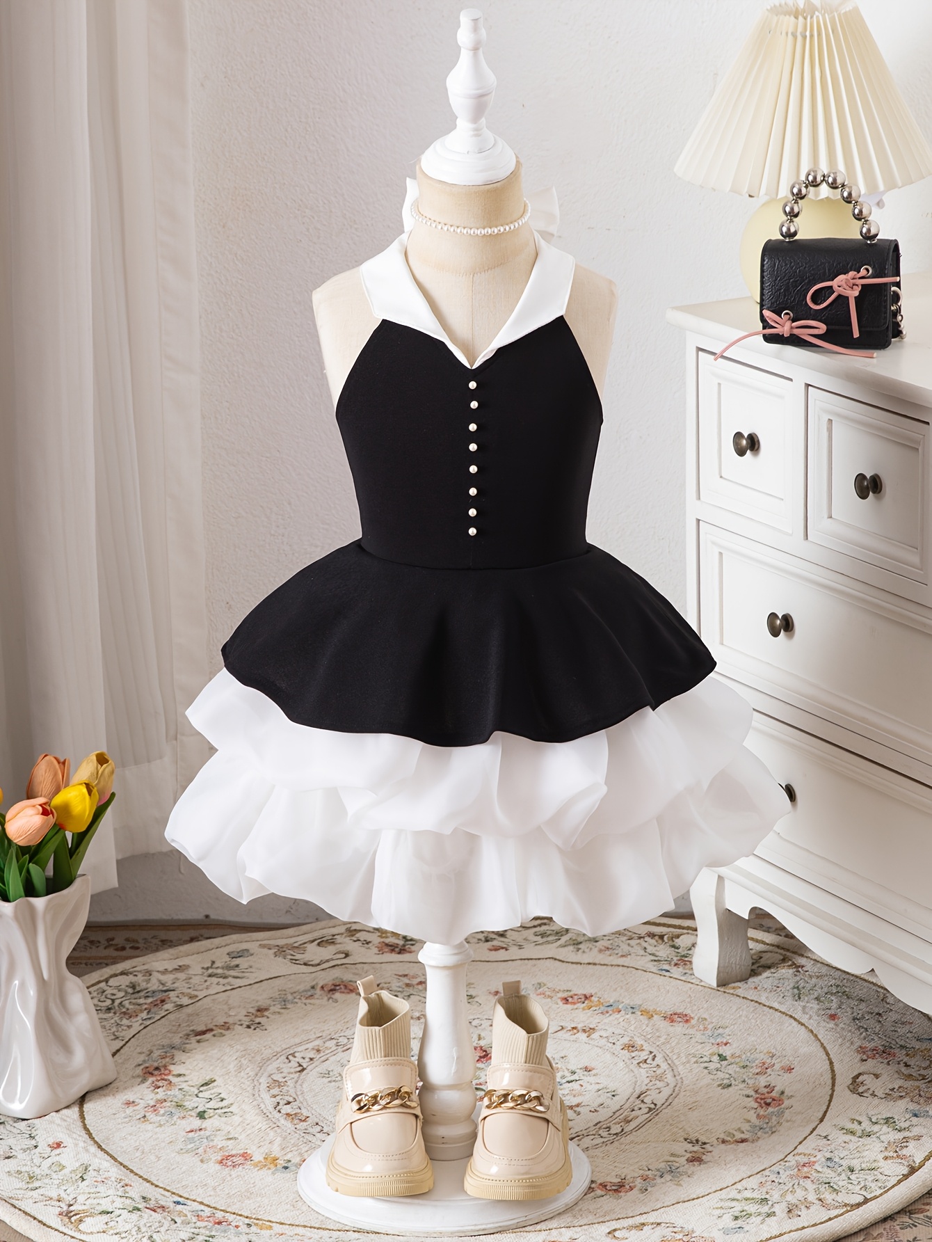 Summer Girls' Dress, Elegant Princess * for Girls, Black and *-Block Shirt  Collar Bud Dress with Bow and Open * Suitable for * Weddings/Valentine's  Day/Christmas/Birthday Parties/Piano ...
