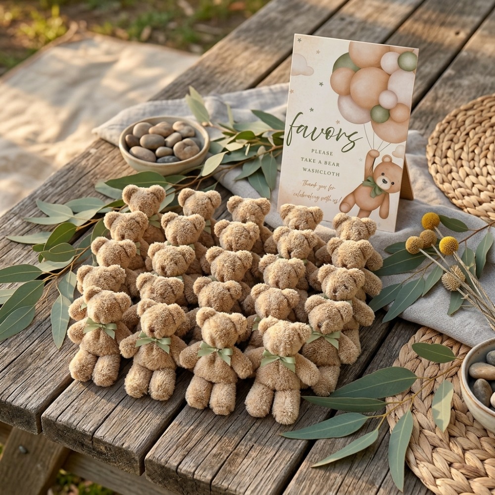 regalo para ella/él, set de 11 piezas de recuerdos de oso de peluche con 10 toallas de oso y 1 letrero decorativo de mesa, regalos de   de invitados  , reutilizables y agradables  ,   suministros de decoración para fiestas temáticas de   para baby shower,   de género,   y bautizo