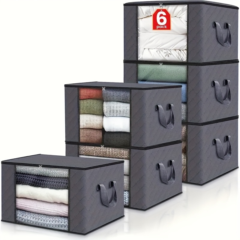 3 6 pack large capacity foldable fabric storage bags collapsible storage for clothes blankets and towels ideal for bedroom closet dorm spa and wardrobe organization neutral design textured stripe pattern garment storage bags under bed
