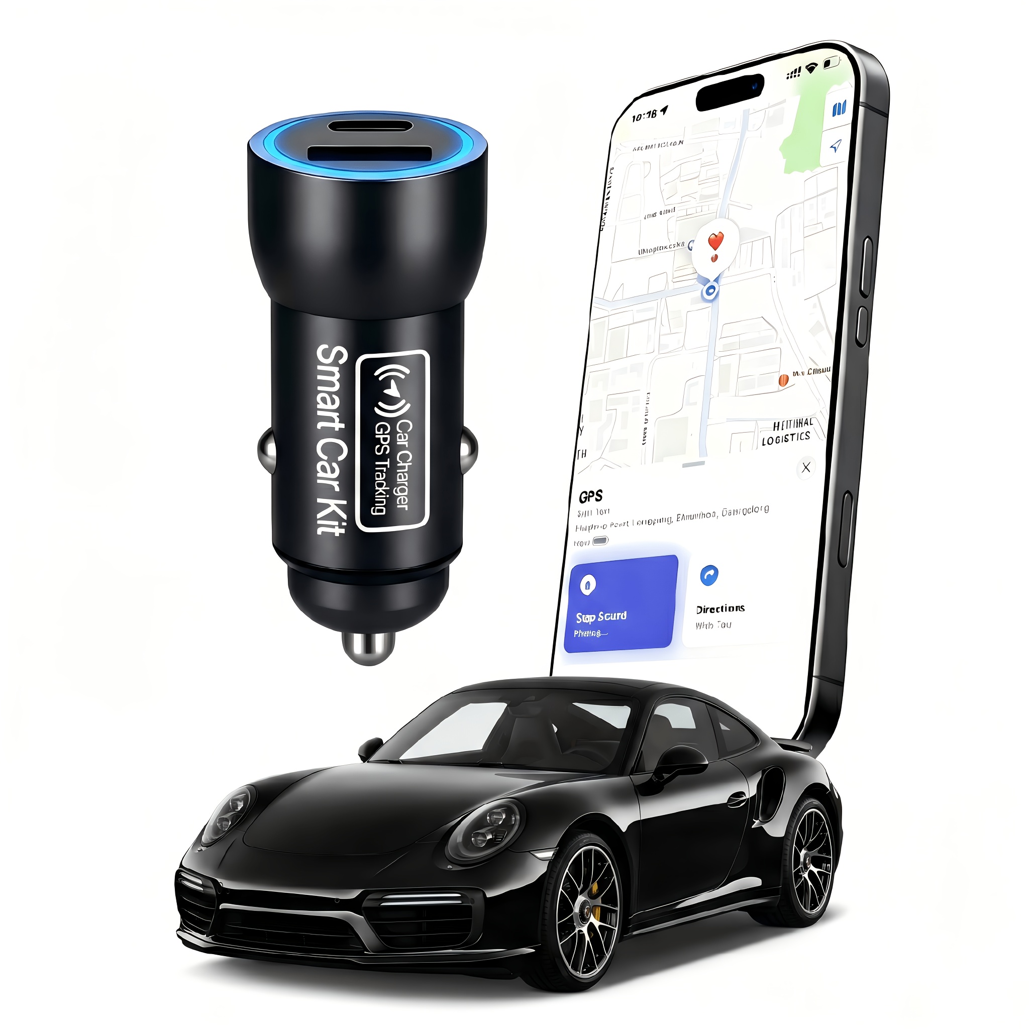 TEMU 2-in-1 Car Charger And Gps - Compatible With Ios "" Only, 38w Led Fast Charger For Car Plug Socket, 2-port Usb Car Adapter, Real-time Vehicle