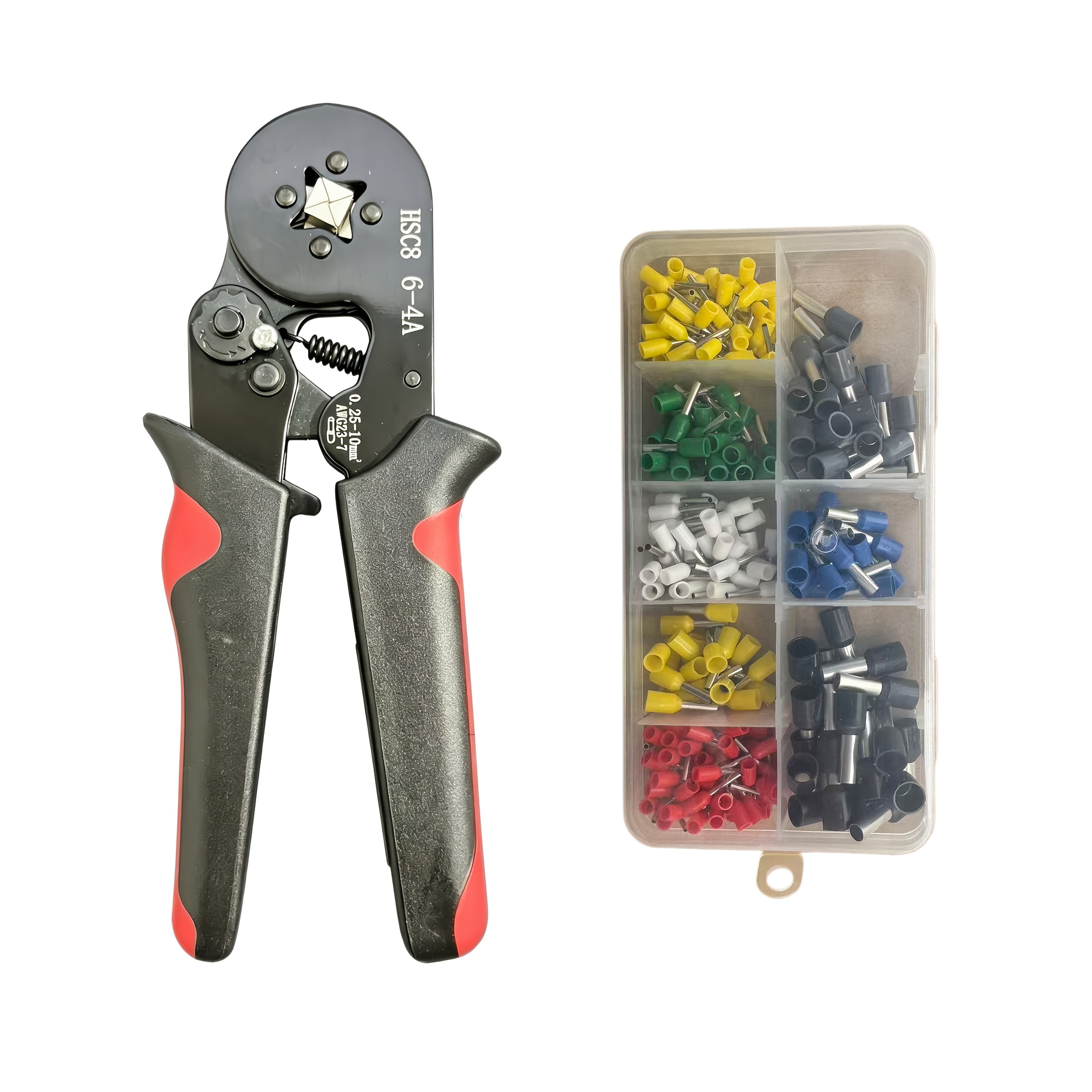 TEMU Jeu d'outils de sertissage de HSC8 6-4A avec cosses tubulaires, inclut 400 cosses tubulaires multi-spécifications, convient pour 0,25–10 mm² /