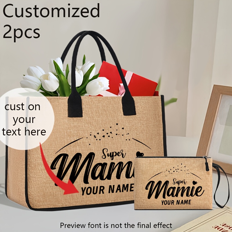 TEMU [ Personnalisé ] Sacs fourre-tout et trousses de maquillage à thème Super Mamie imprimés, personnalisation sur mesure, sacs de rangement de